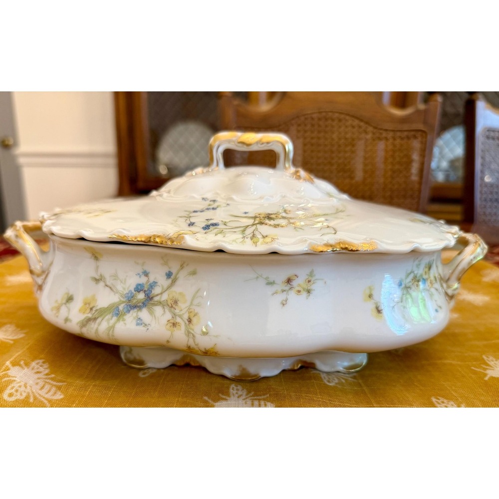 Antique Haviland Limoges Tureen Yellow Buttercups Blue Forget-Me-Nots